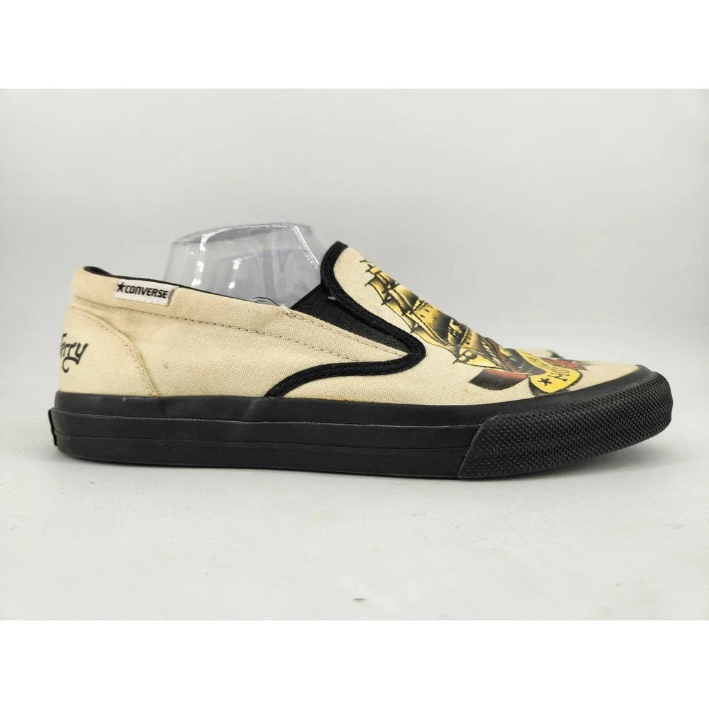 Converse Sailor Jerry Slip On Skidgrip Shoes Mens 10 Cream Tattoo Design Anchor